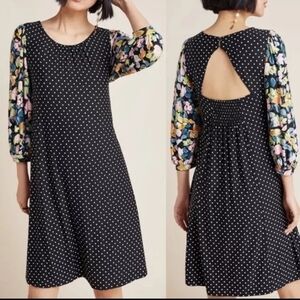 Anthropologie Maeve Black Polka Dot Floral Sawyer BalloonSleeve Dress Size Small